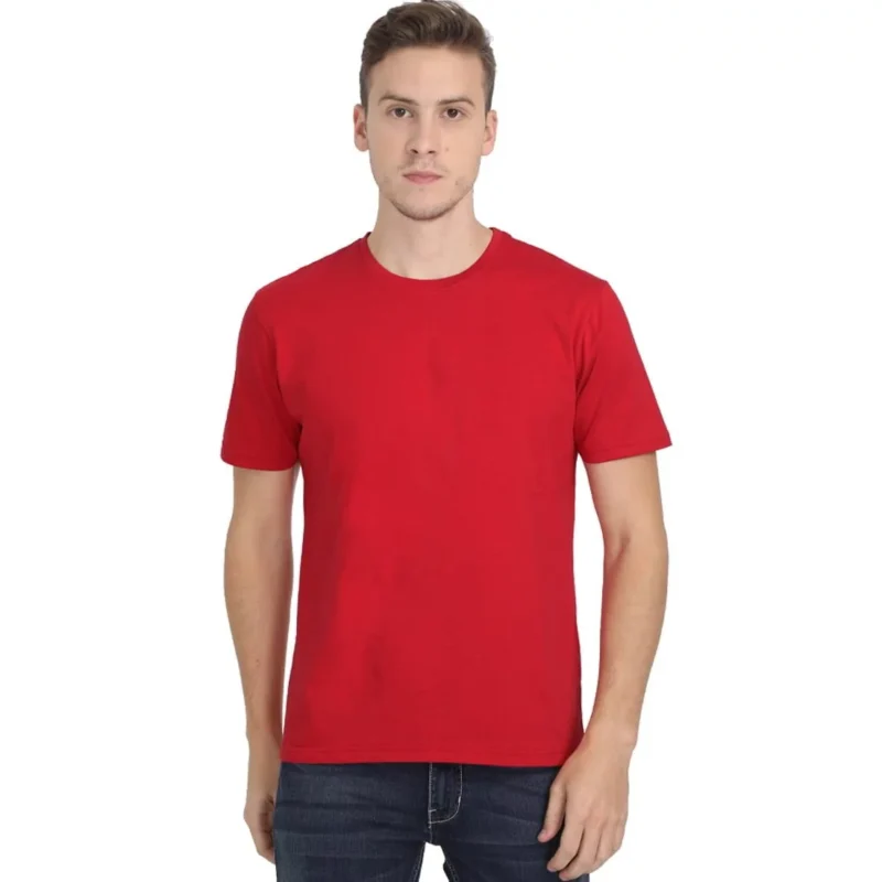 Men's Bold Red T-Shirt - 100% Cotton, Bio-Washed Comfort - Image 2
