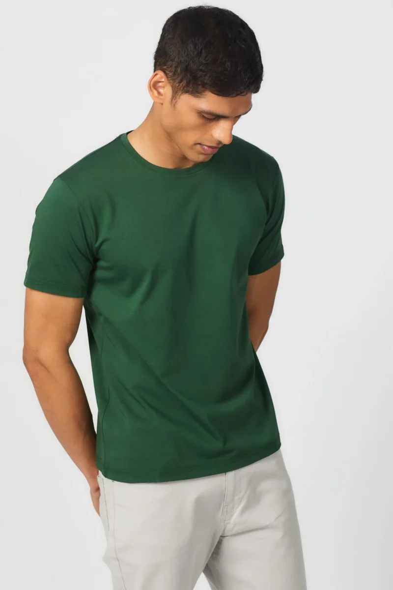 Men's Essential Olive Green T-Shirt - 100% Cotton, Bio-Washed Comfort - Image 3