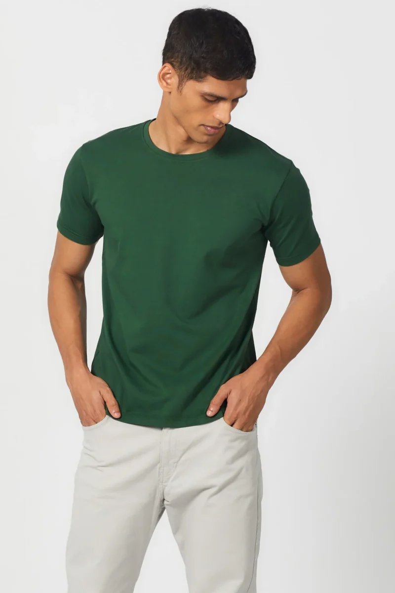 Men's Essential Olive Green T-Shirt - 100% Cotton, Bio-Washed Comfort