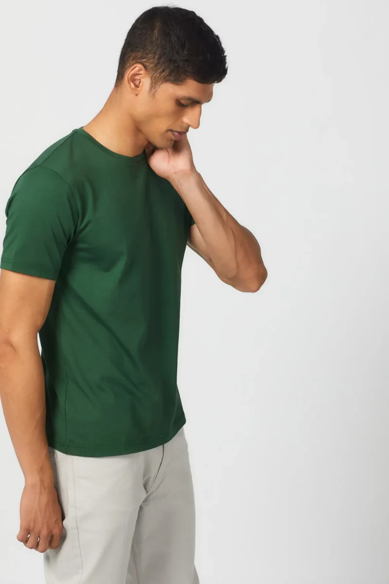 Men's Essential Olive Green T-Shirt - 100% Cotton, Bio-Washed Comfort - Image 4