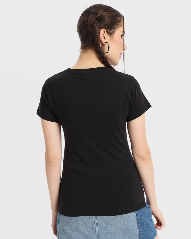 Women's Black Slim Fit Bio-Washed Cotton T-Shirt - Image 3