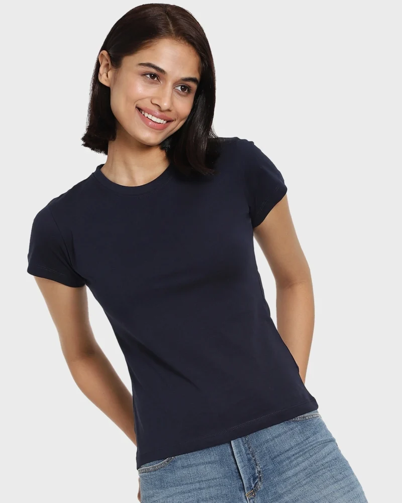 Women's Blue Slim Fit T-Shirt - Image 2