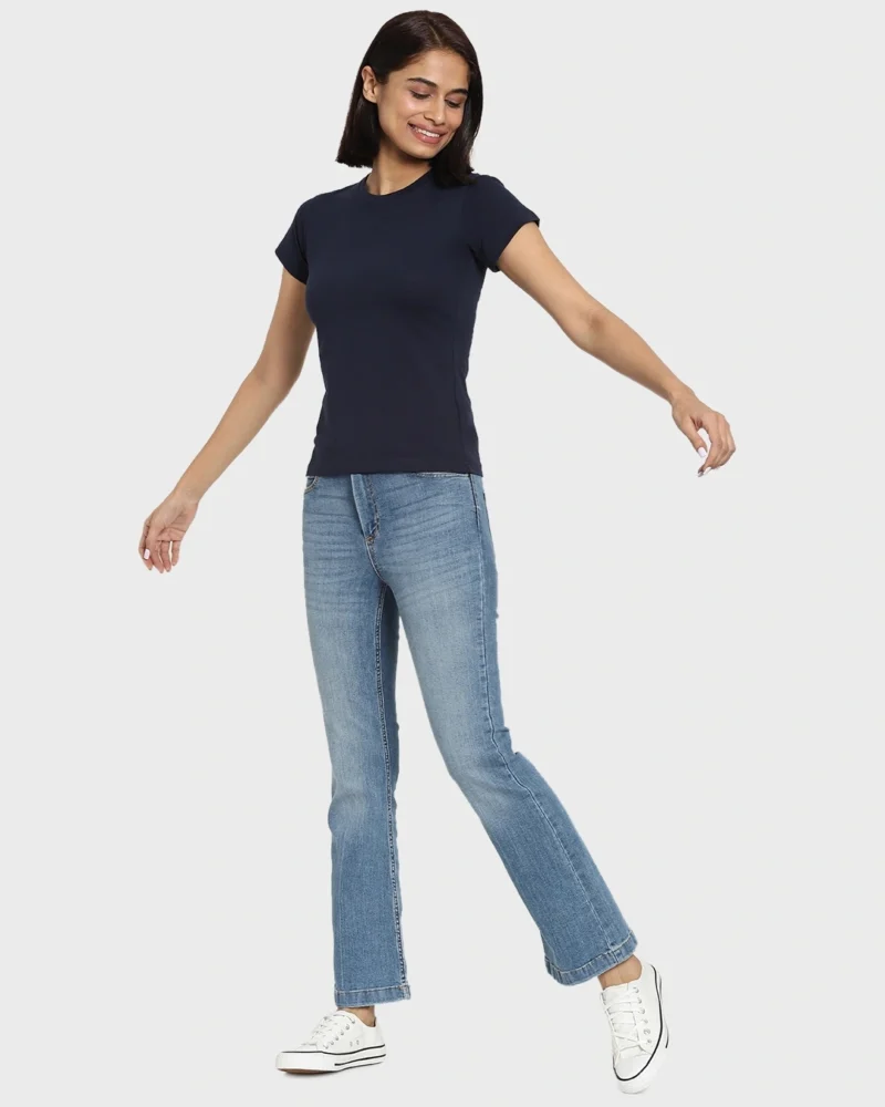 Women's Blue Slim Fit T-Shirt - Image 4