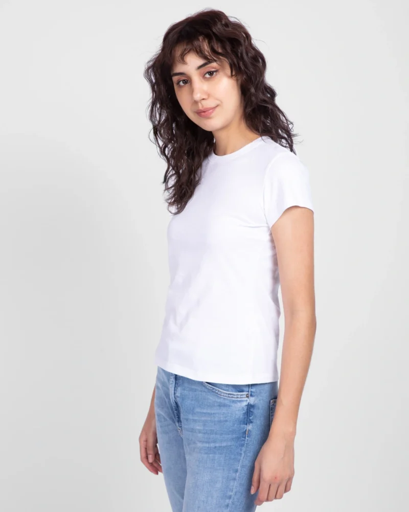 Women's White Slim Fit Cotton T-Shirt - Image 2