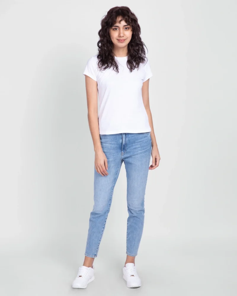 Women's White Slim Fit Cotton T-Shirt - Image 4