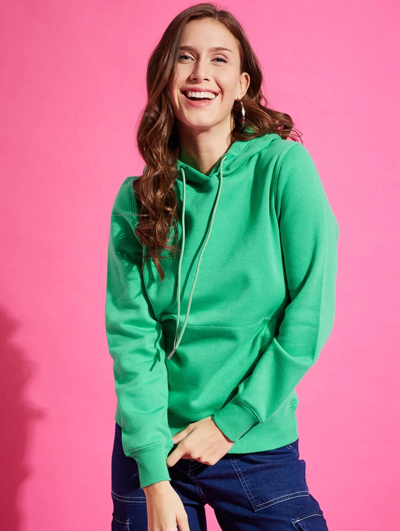 Women's Solid Green Hoodie