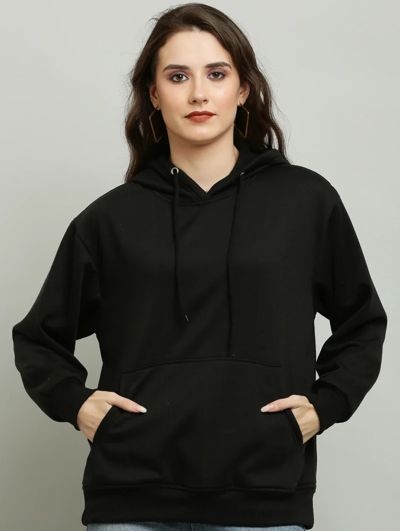 Women's Solid Black Hoodie