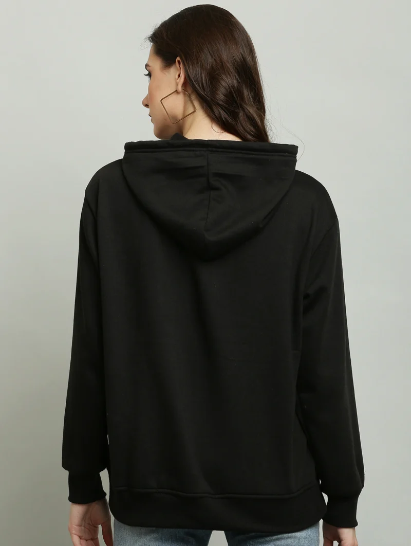 Women's Solid Black Hoodie - Image 2