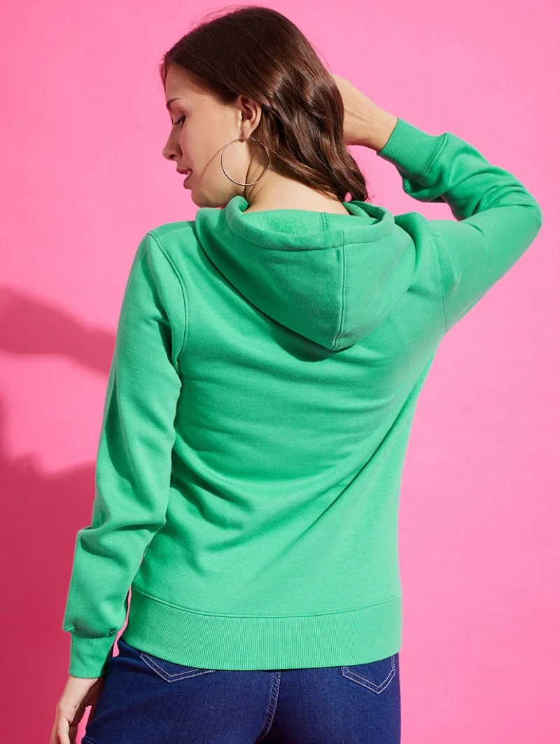 Women's Solid Green Hoodie - Image 3