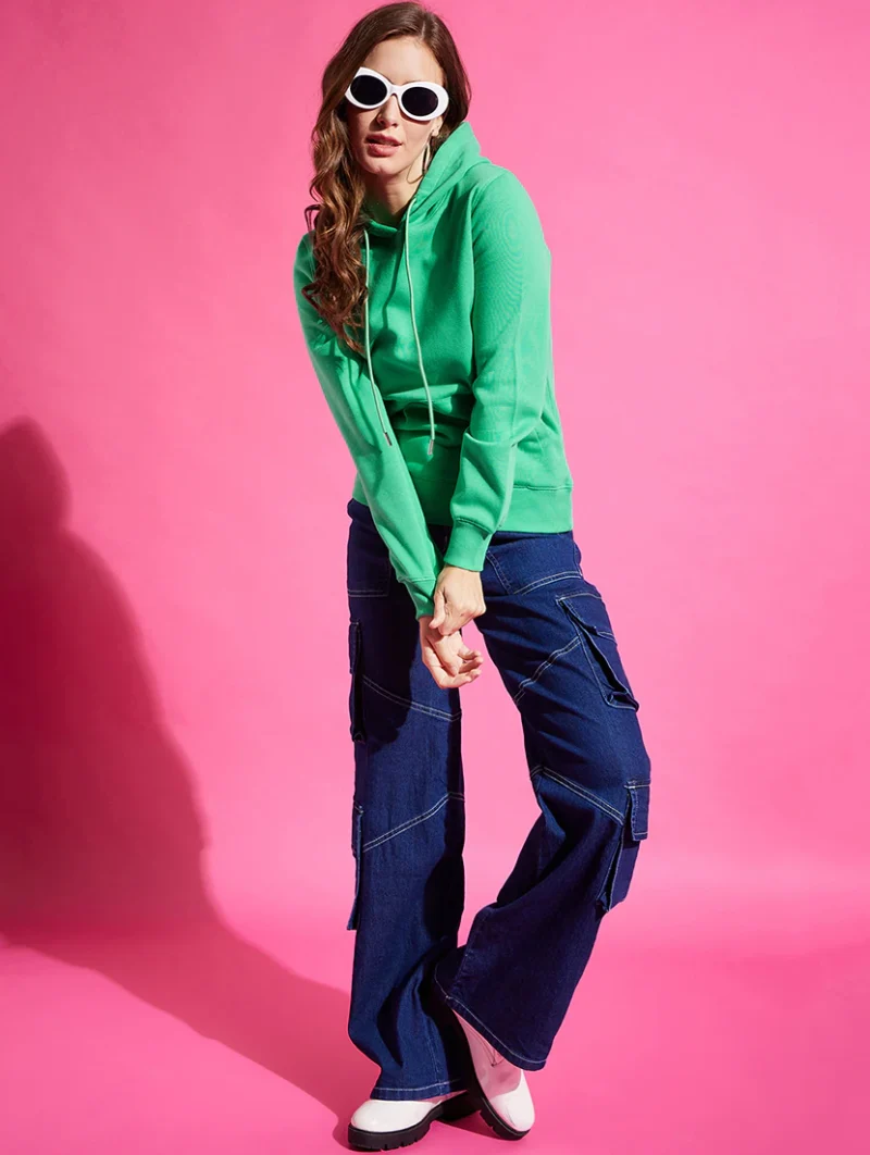 Women's Solid Green Hoodie - Image 5